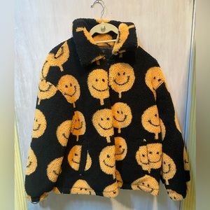 Fleece Smiley Face Bomber Jacket